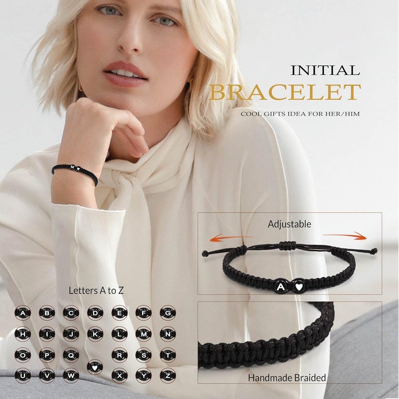 Btysun Valentines Day Gifts for Him Boyfriend, Initial Bracelets for Women Teen Valentines Gifts for Her Trendy Stuff Best Friend Birthday Gift Graduation Adjustable Letter A-Z Braided Bracelets Heart Link Sister Daughter Mother's Day Mom Female Christmas Jewelry - Image 2
